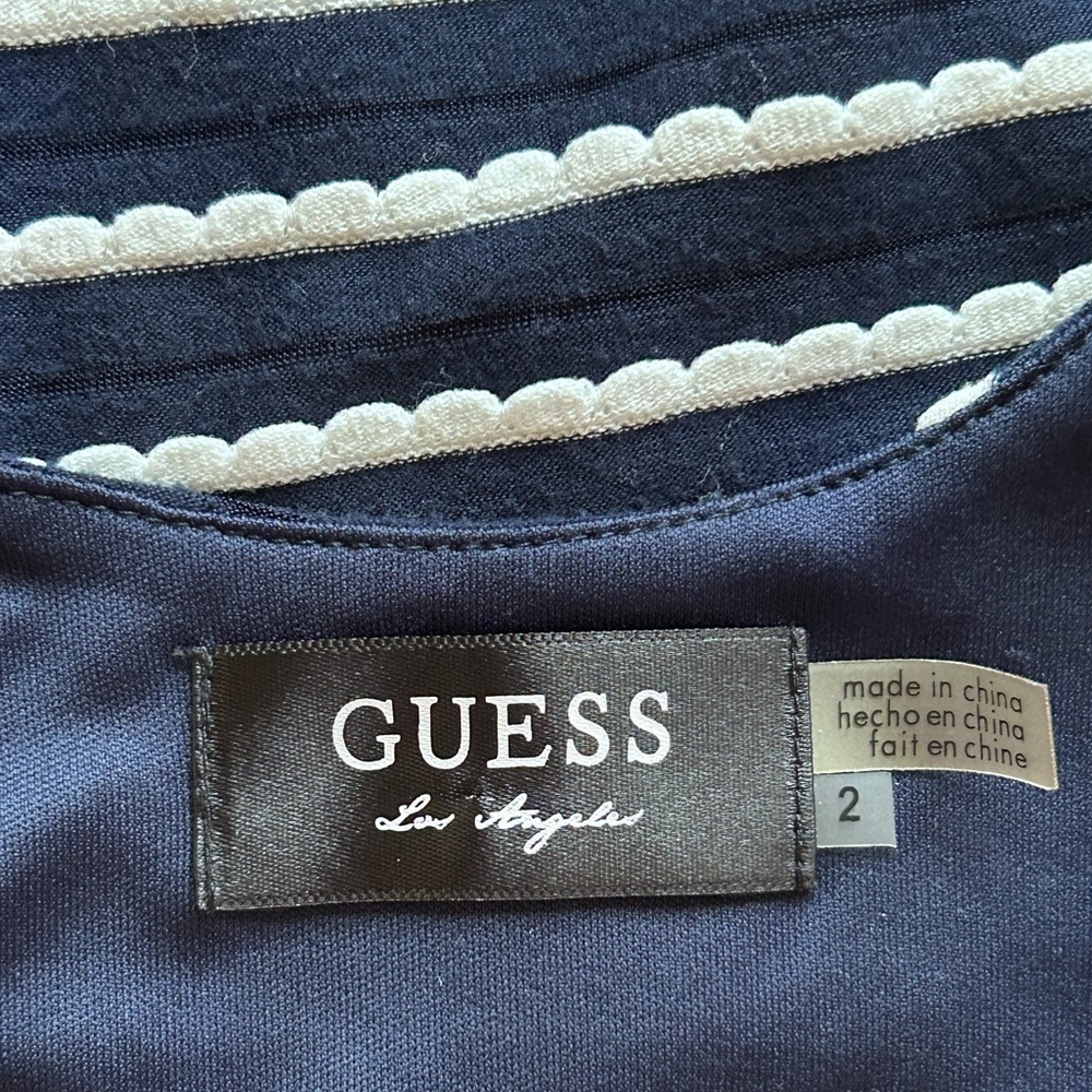 Guess Navy Blue and White Striped Criss-Cross Back Mini Bodycon Dress Size 2 - Picture 6 of 7